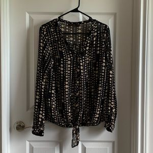 Button down, front tie, black and gold polka dot